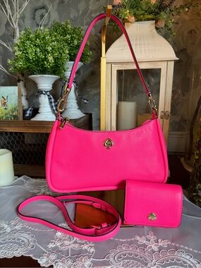 kate spade New York Hot Pink Pebbled Leather Shoulder Bag with Matching Wallet